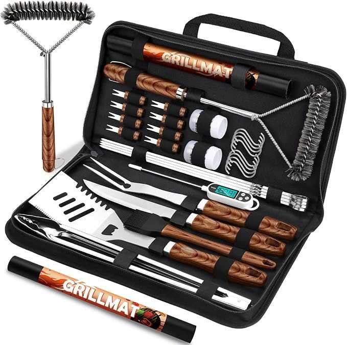31-piece heavy-duty stainless steel BBQ grill accessories tool set with case