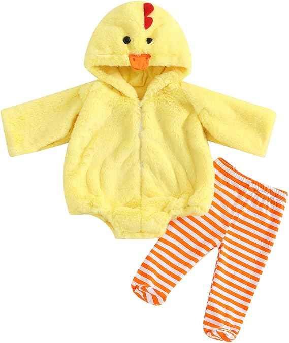 Twopumpkin baby chick duck costume with striped leggings