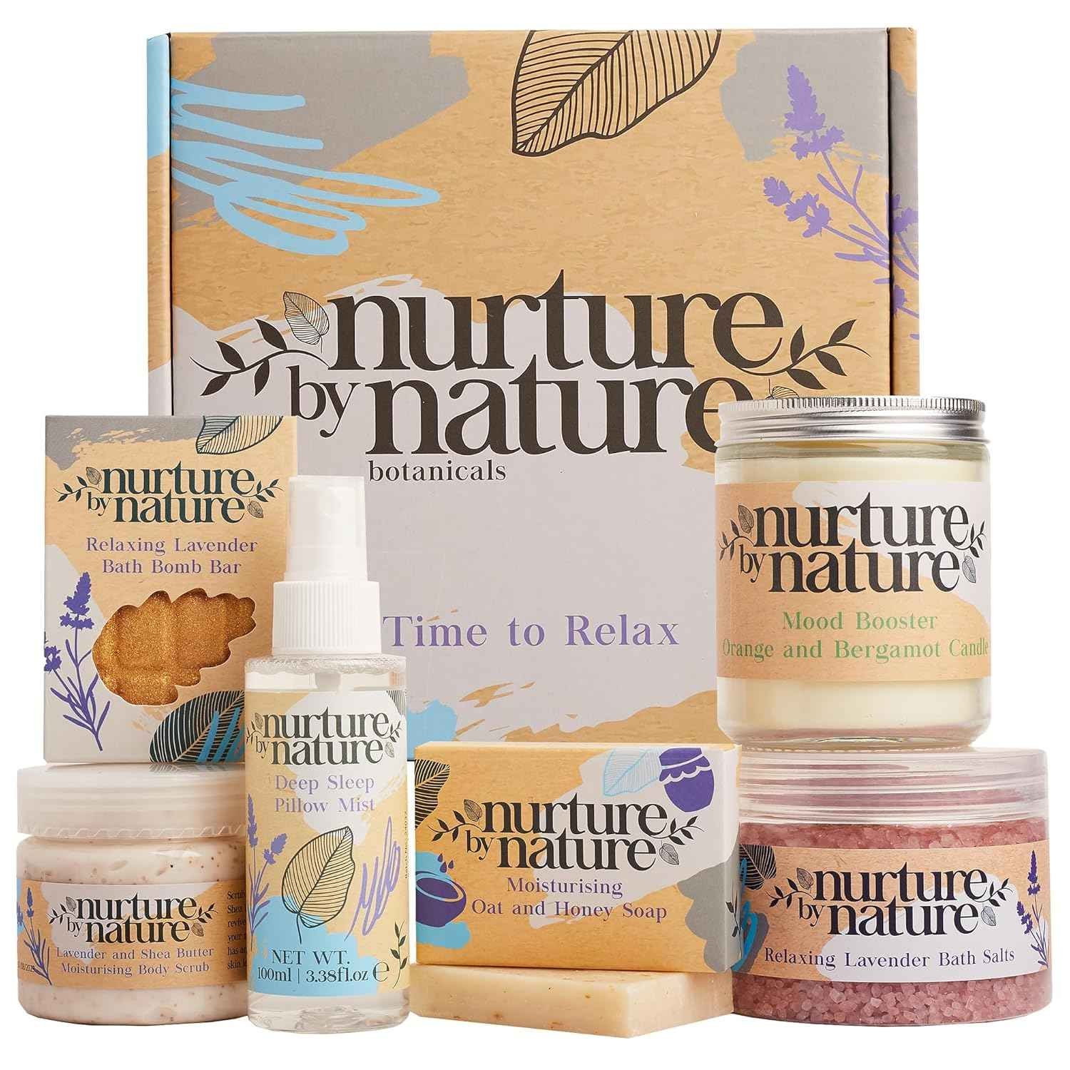 Nurture by Nature at-home spa kit with lavender pillow mist and bath salts