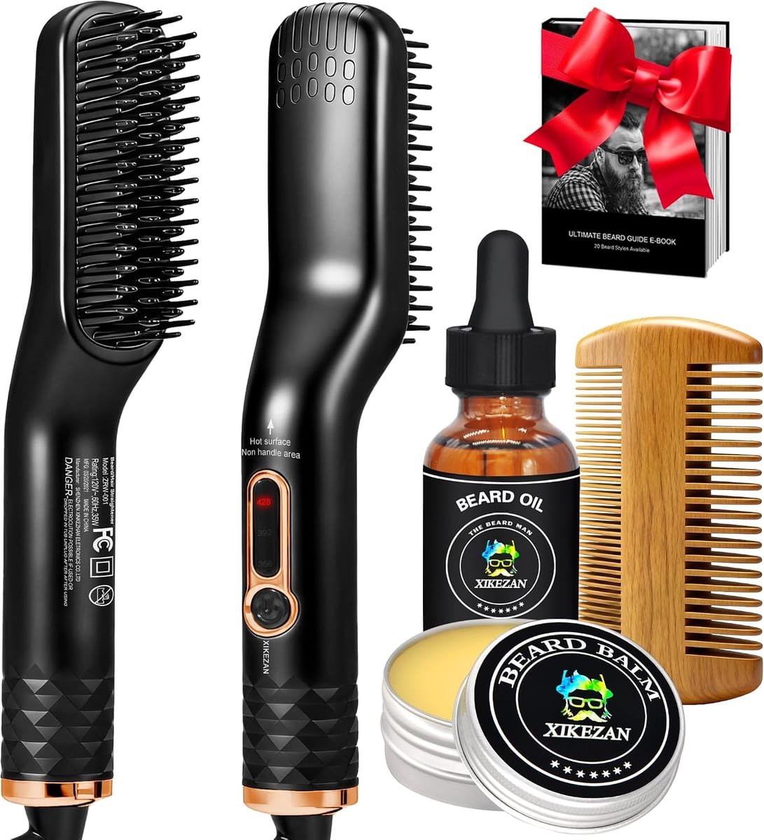 XIKEZAN Beard Grooming Kit for men with oil, balm, comb, and scissors