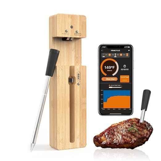 Bluetooth wireless smart meat thermometer with dual sensors and dock