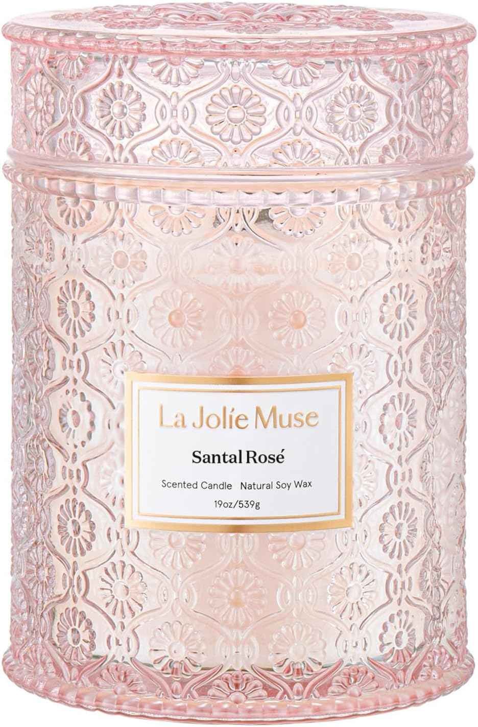 Large luxury rose noir and oud scented candle in decorative jar