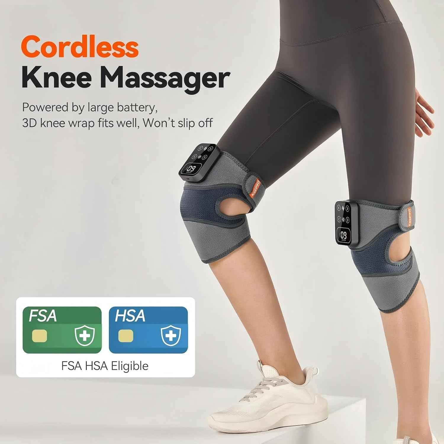 Cordless Electric Knee Massager wrap with thermal heat and vibration therapy