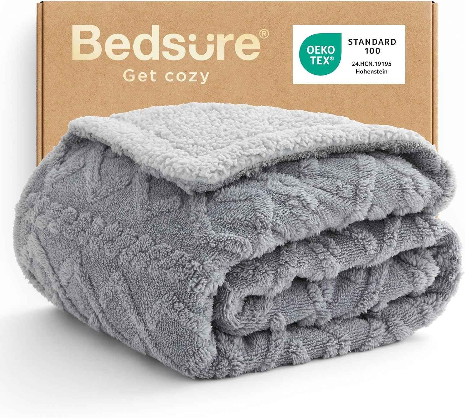 Bedsure Sherpa Fleece Cable Jacquard Throw