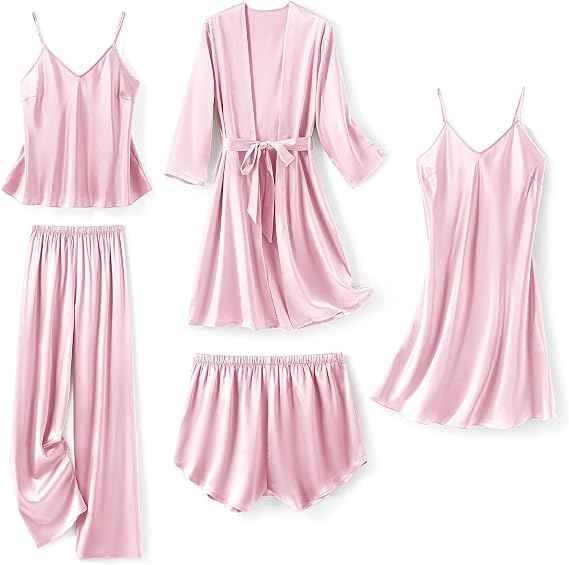 SAPJON Silk Satin 5-Piece Pajama Set