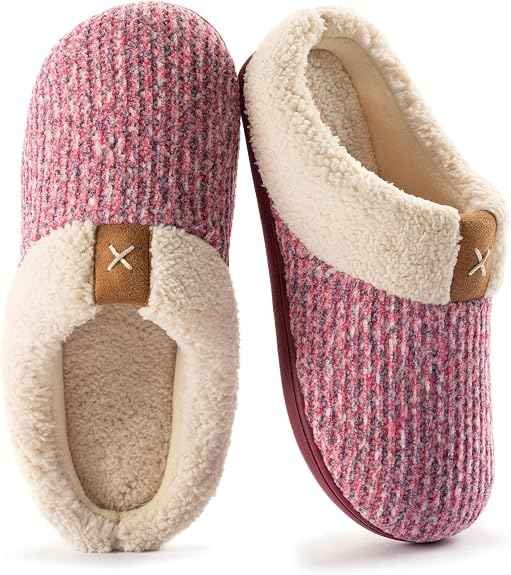 Indoor outdoor memory foam slippers with durable sole