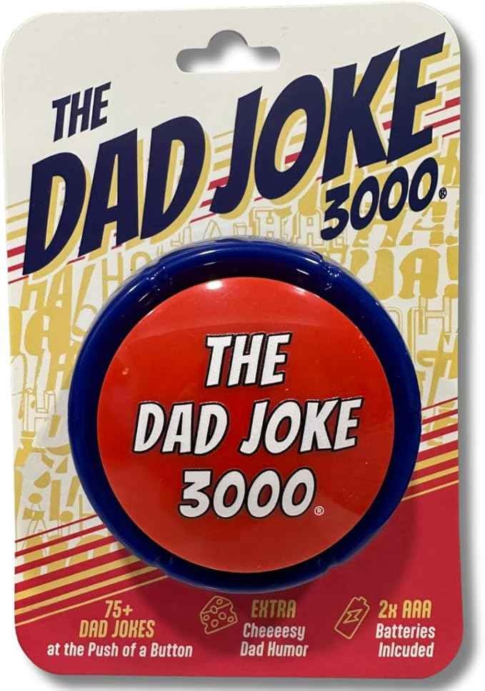 Red push button that plays audio dad jokes and puns out loud