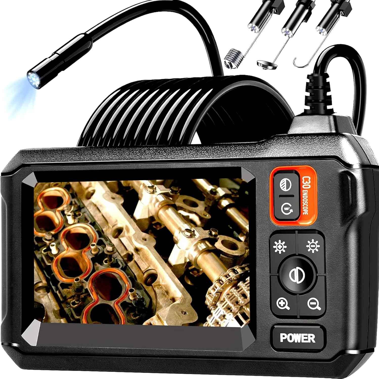 Daxiongmao 1080P HD Snake Endoscope Inspection Camera with semi-rigid cable and LED lights
