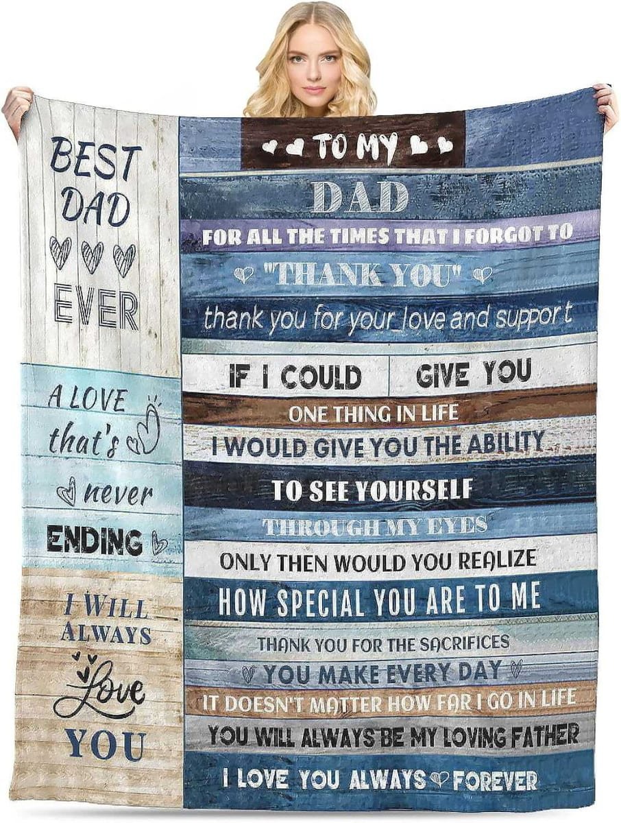 Dear Dad cozy fleece throw blanket with warm sentimental quote