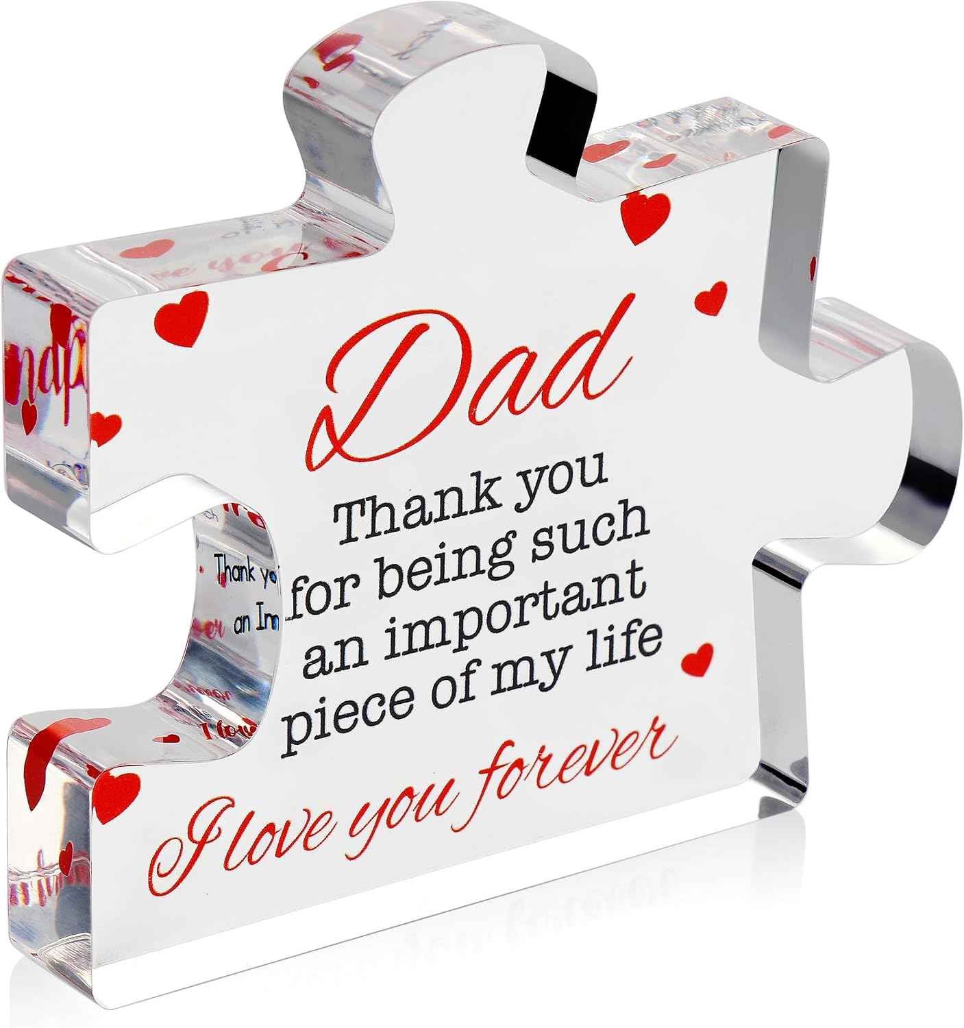 Clear acrylic puzzle plaque with engraved sentimental message for dad