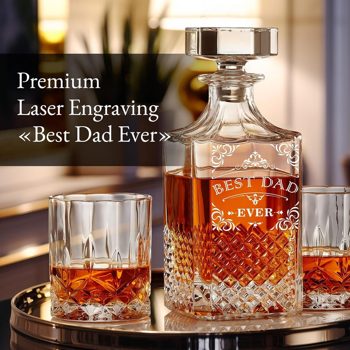 Engraved Whiskey Decanter Set in luxury gift box