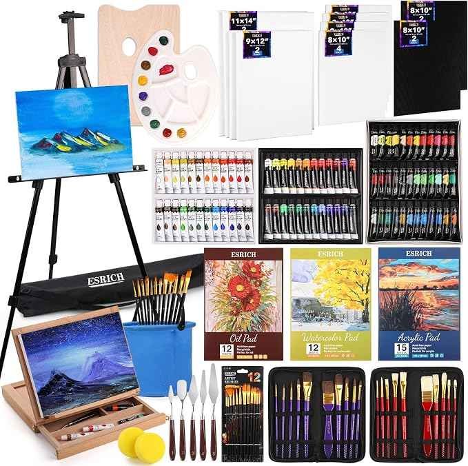 Esrich 141 piece deluxe artist painting set with tabletop easel and paints