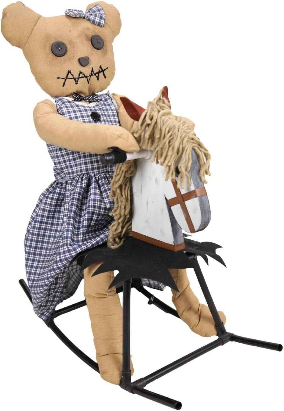 Haunted Hill Farm 2.1-Ft Bear Riding Rocking Horse Animatronic