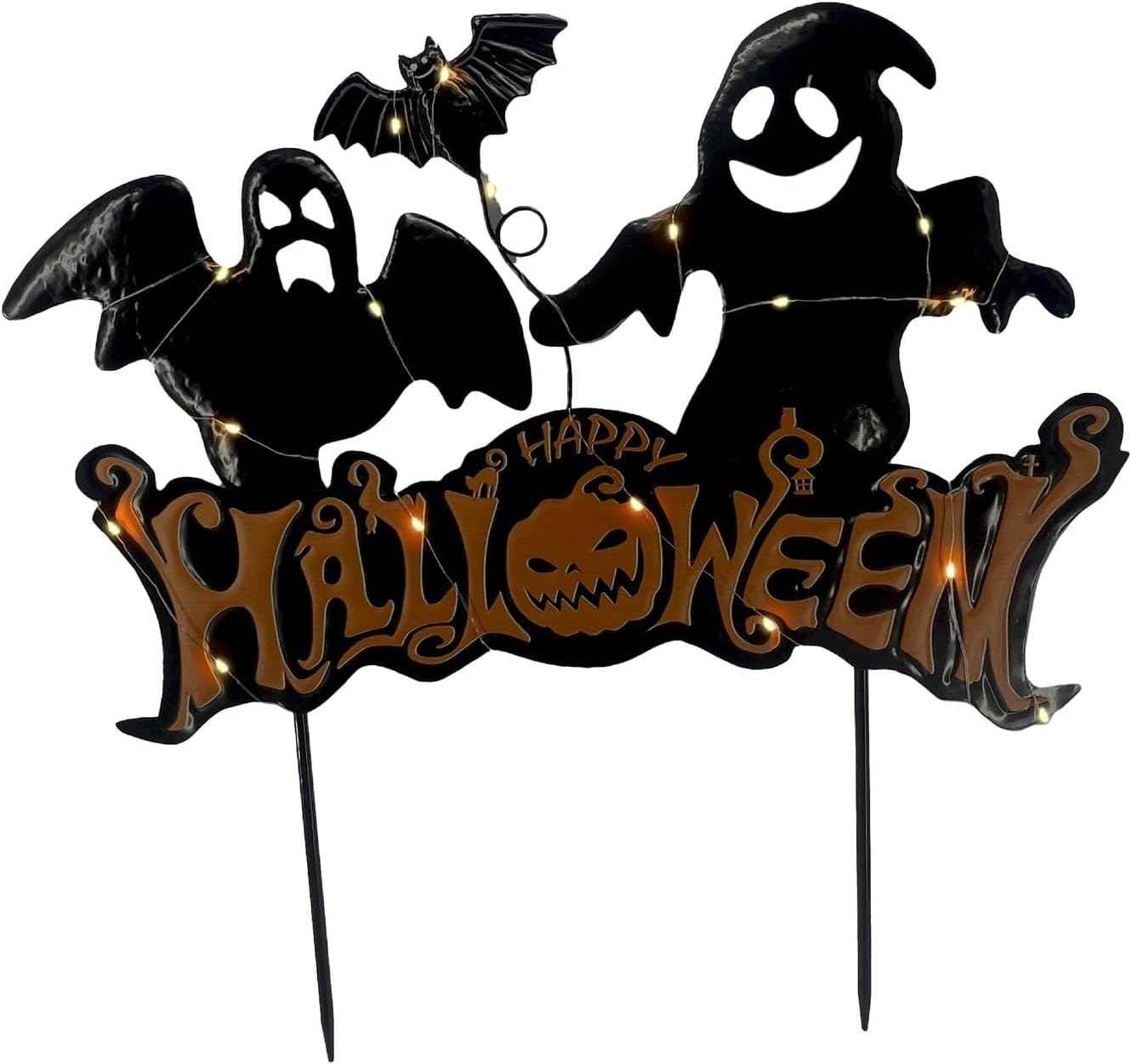Haunted Hill Farm 2-Ft LED Ghost Happy Halloween Sign