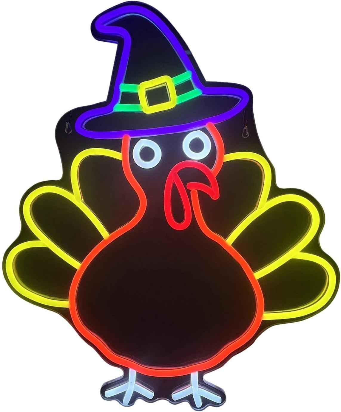 Haunted Hill Farm 1.5-Ft Neon LED Turkey Wall Decoration