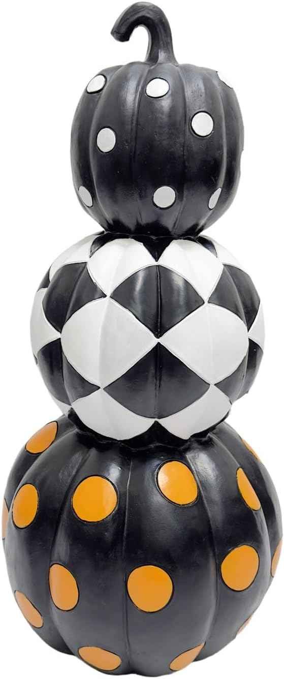 Haunted Hill Farm 2.4-Ft Polka Dot Checkered Pumpkin Stack
