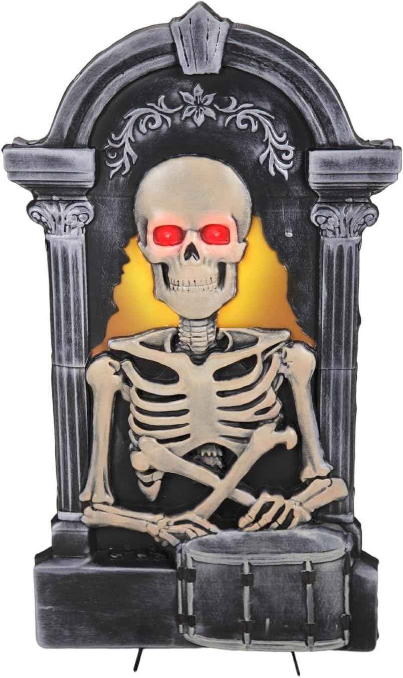 Haunted Hill Farm 3-Ft Tombstone Skeleton with Drum Animatronic