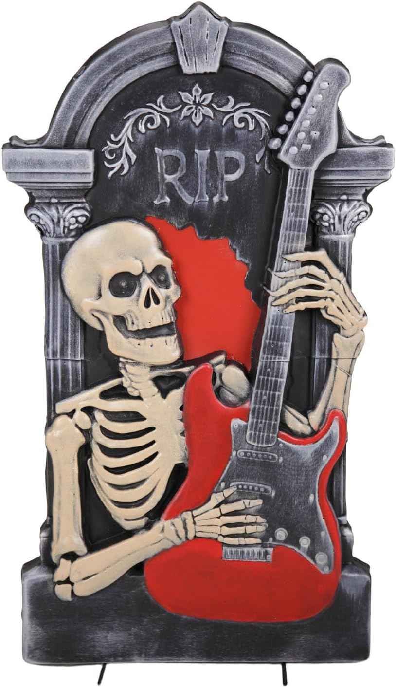 Haunted Hill Farm 3-Ft Tombstone Skeleton with Guitar Animatronic