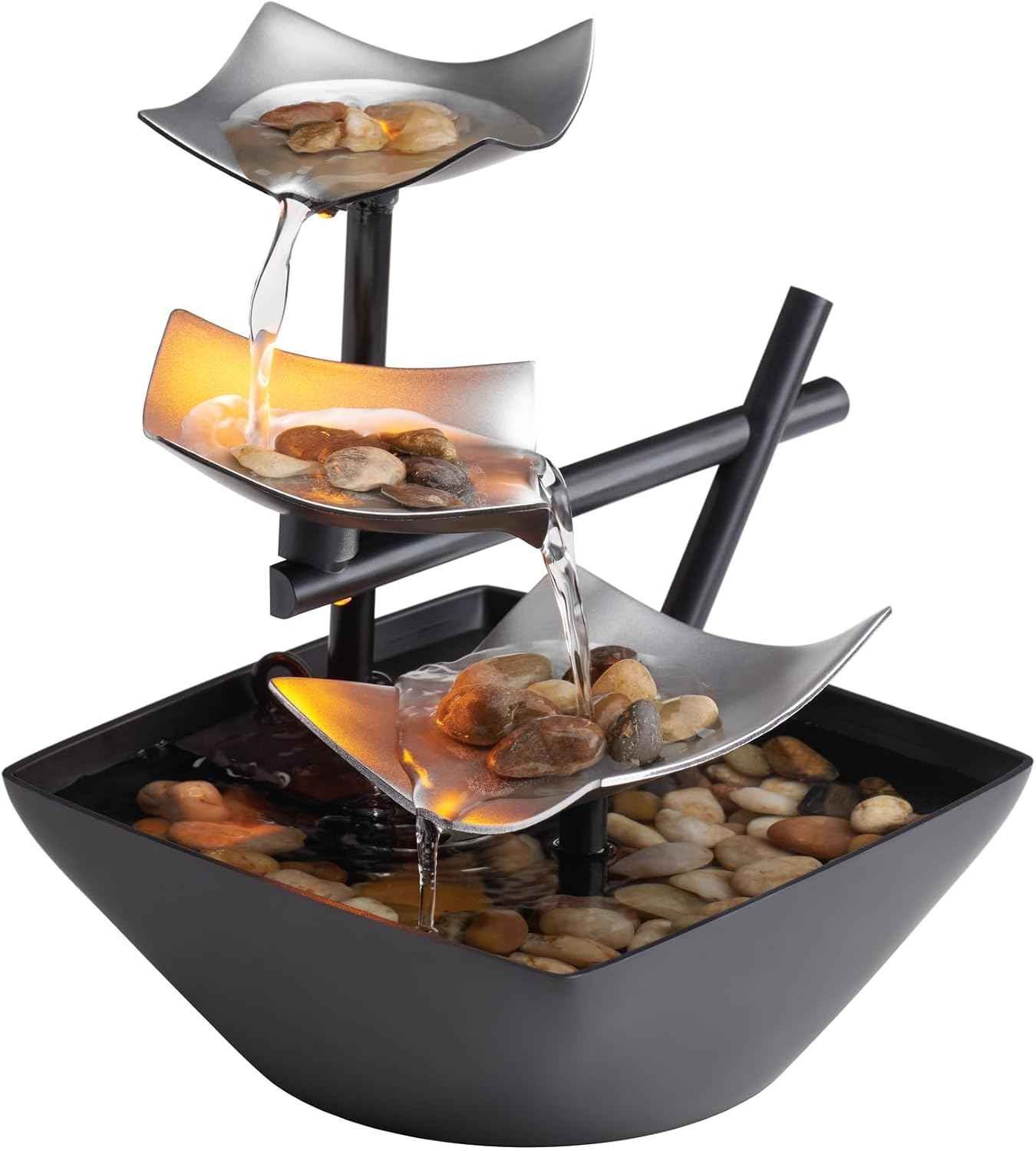 Homedics Tabletop Relaxing Water Fountain with natural river stones and ambient light
