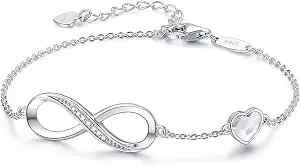 Sterling silver infinity birthstone bracelet in gift box