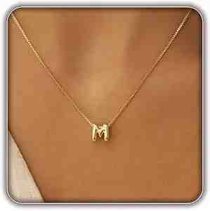 Bubble letter initial necklace in 14K gold plating