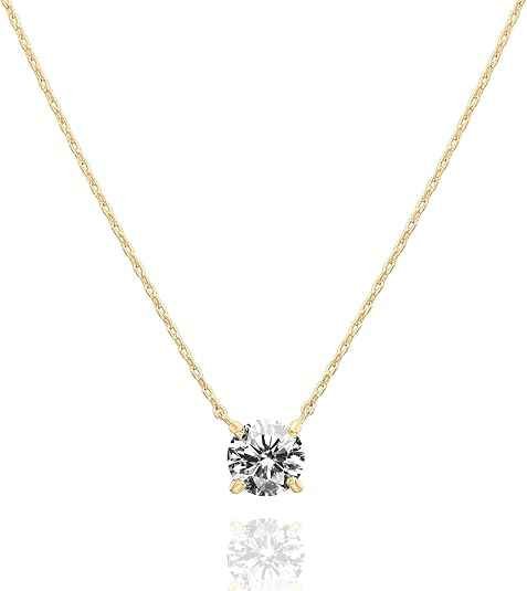 PAVOI 14K Gold Plated Solitaire Cubic Zirconia Floating Choker