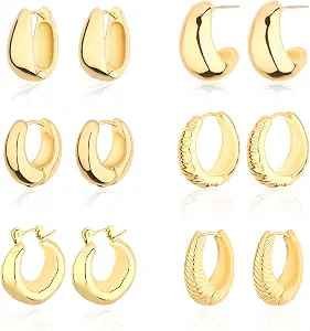 WGOUD Chunky 14K Gold Lightweight Hollow Teardrop Hoops