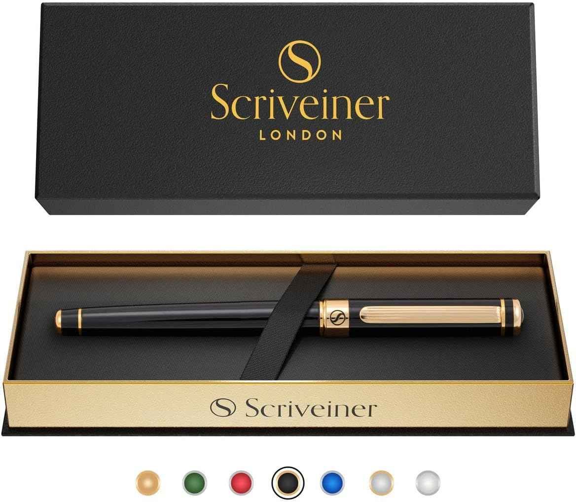Scriveiner black lacquer rollerball pen in gift box