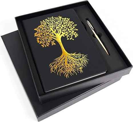 Veway vegan leather journal and pen gift set with tree of life design