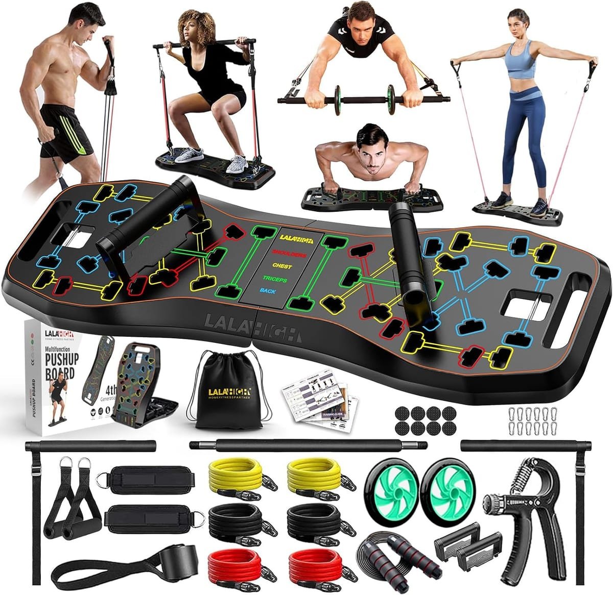 Foldable 20 in 1 Push Up Board color-coded home workout system