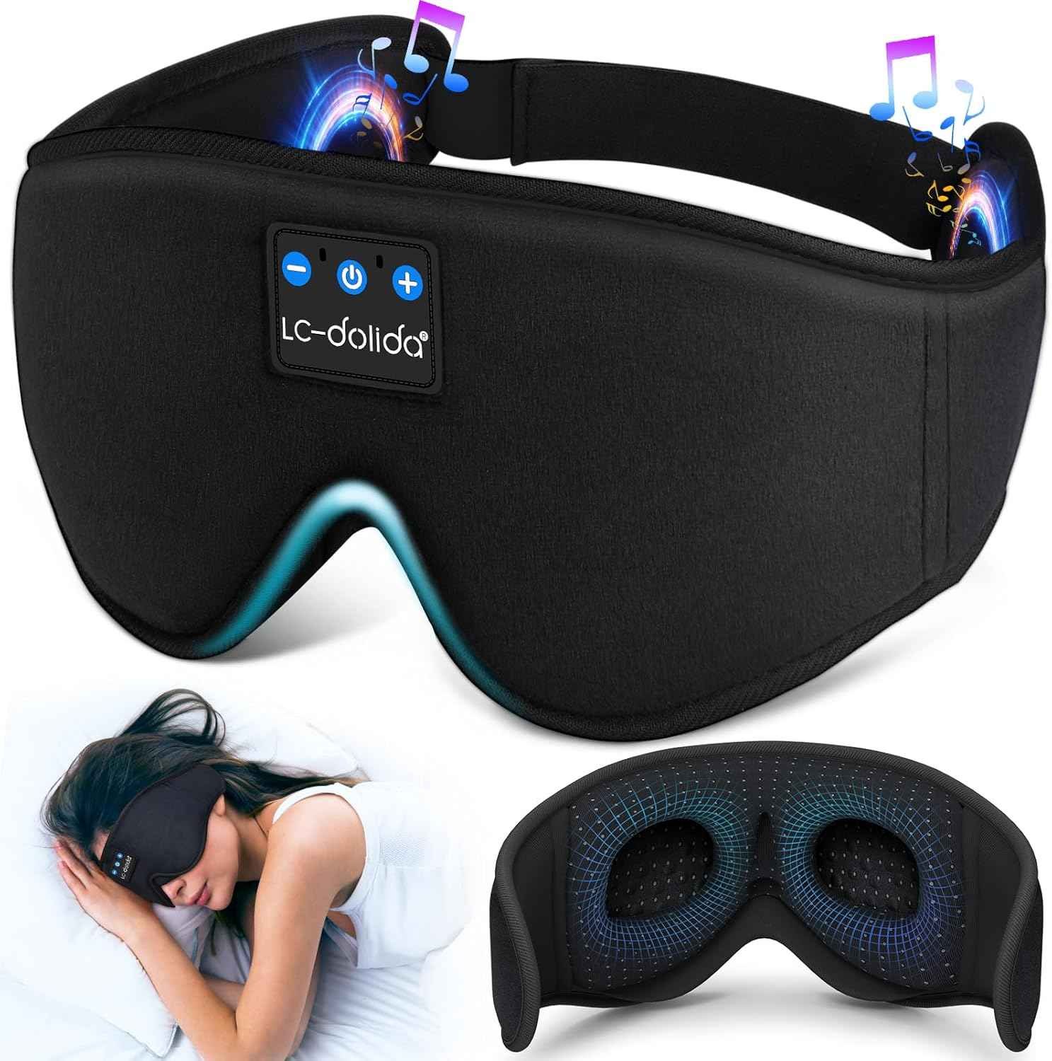 LC-dolida 3D Bluetooth Sleep Headphones Eye Mask with ultra thin stereo speakers
