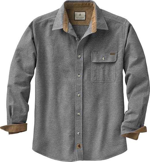 Men's plaid heavyweight cotton flannel shirt with corduroy collar