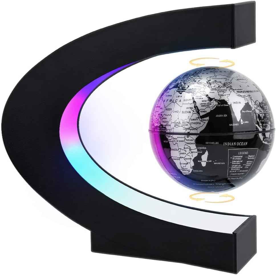 Magnetic levitating world globe with glowing C shaped LED base