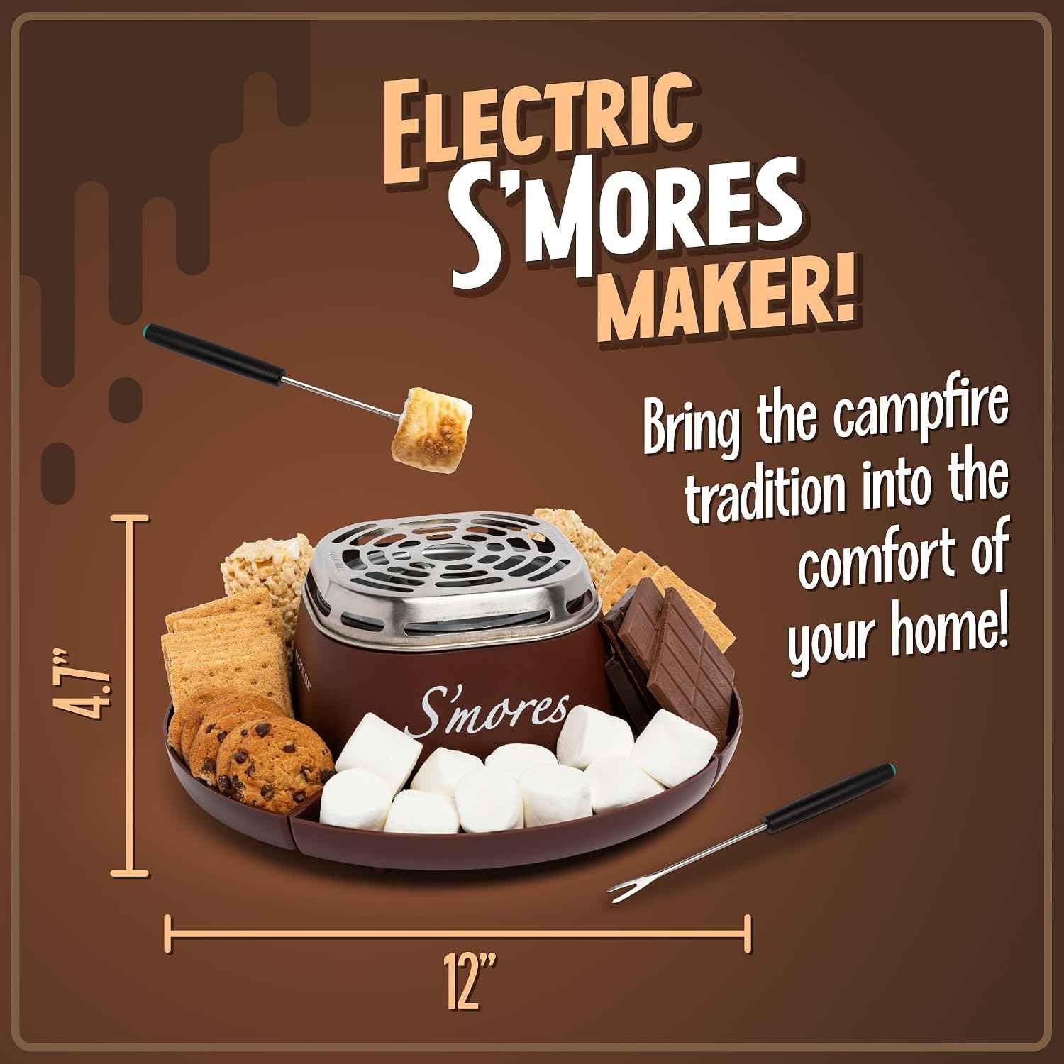 Nostalgia tabletop electric indoor smores maker with marshmallow roasting forks