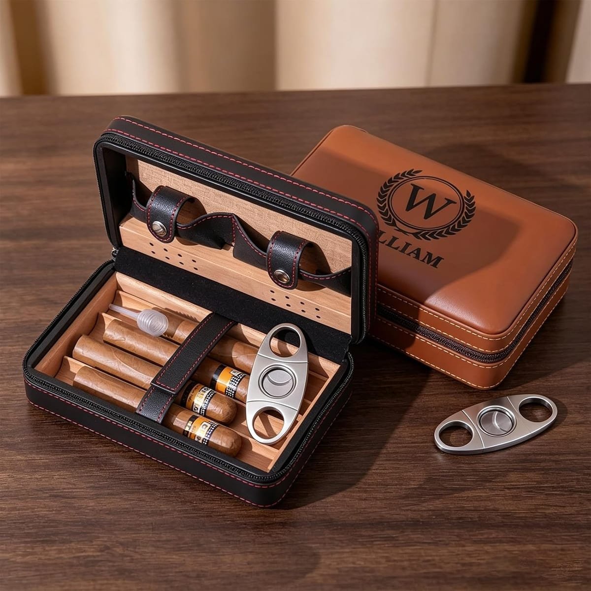Personalized Leather Travel Storage Box with custom monogram