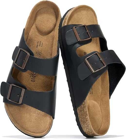Project Cloud Men's Genuine Leather Slide Sandals with memory foam footbed