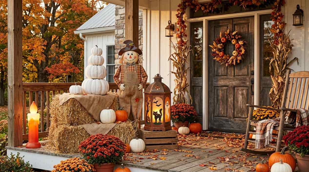 17 Halloween Porch Ideas That Combine Pumpkins, Hay Bales, and More