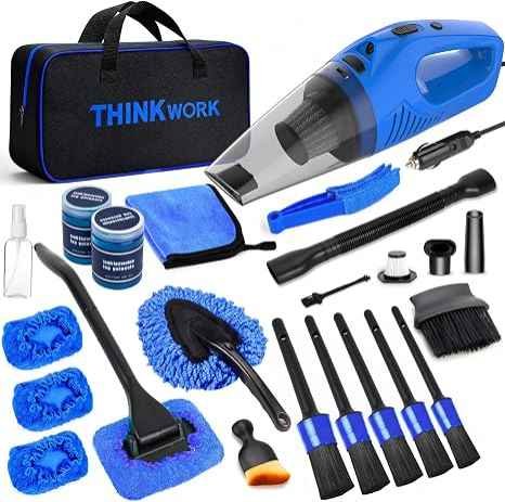 THINKWORK auto detailing kit with 12V high power car vacuum and brushes