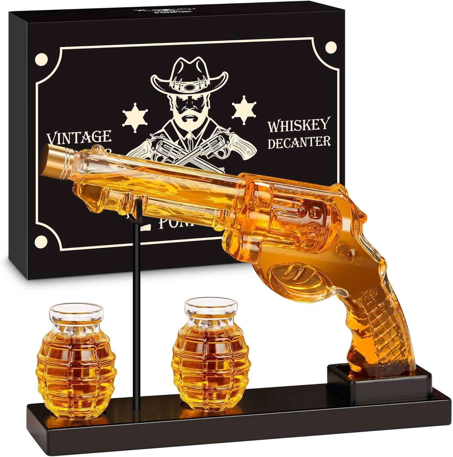 Cut crystal glass whiskey decanter with two matching tumbler glasses