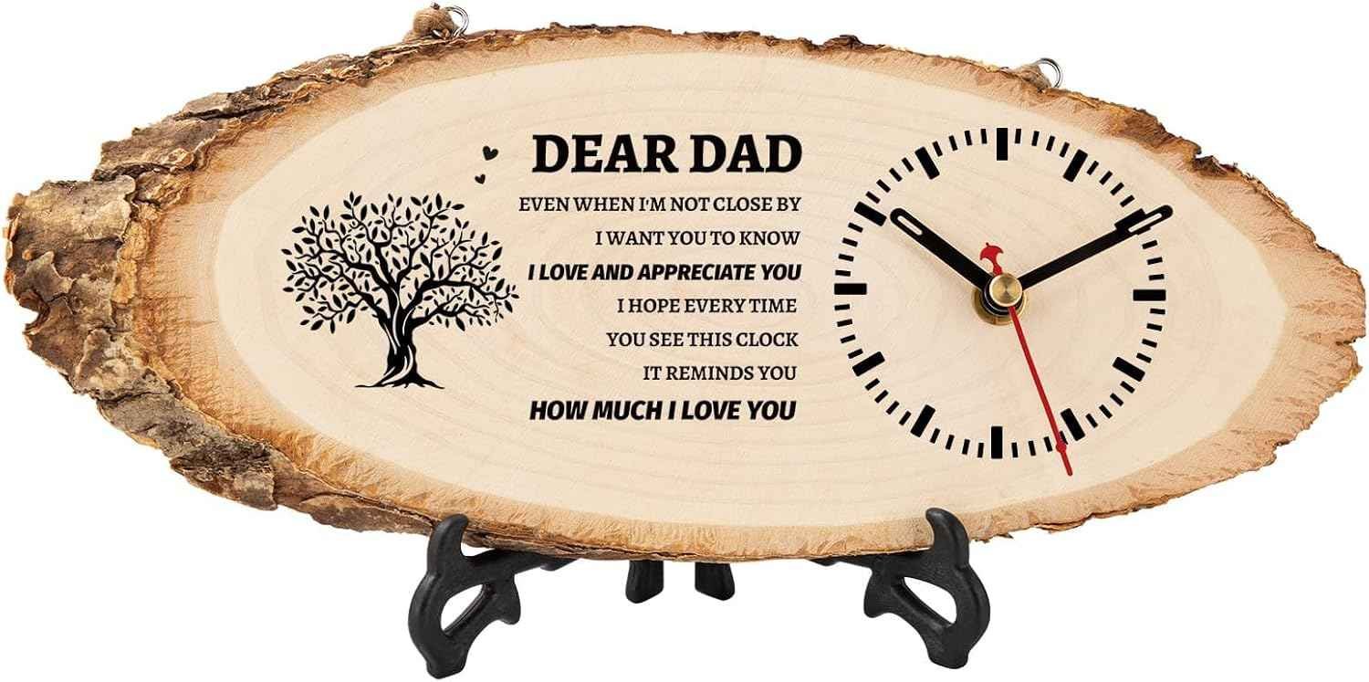 Natural wood desk clock with sentimental engraved message for dad